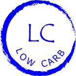 rough blue circle enclosing words Low Carb and symbol LC