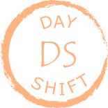  rough pale yellow circle enclosing words Day Shift and symbol DS