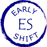  rough deep blue circle enclosing words Early Shift and symbol ES